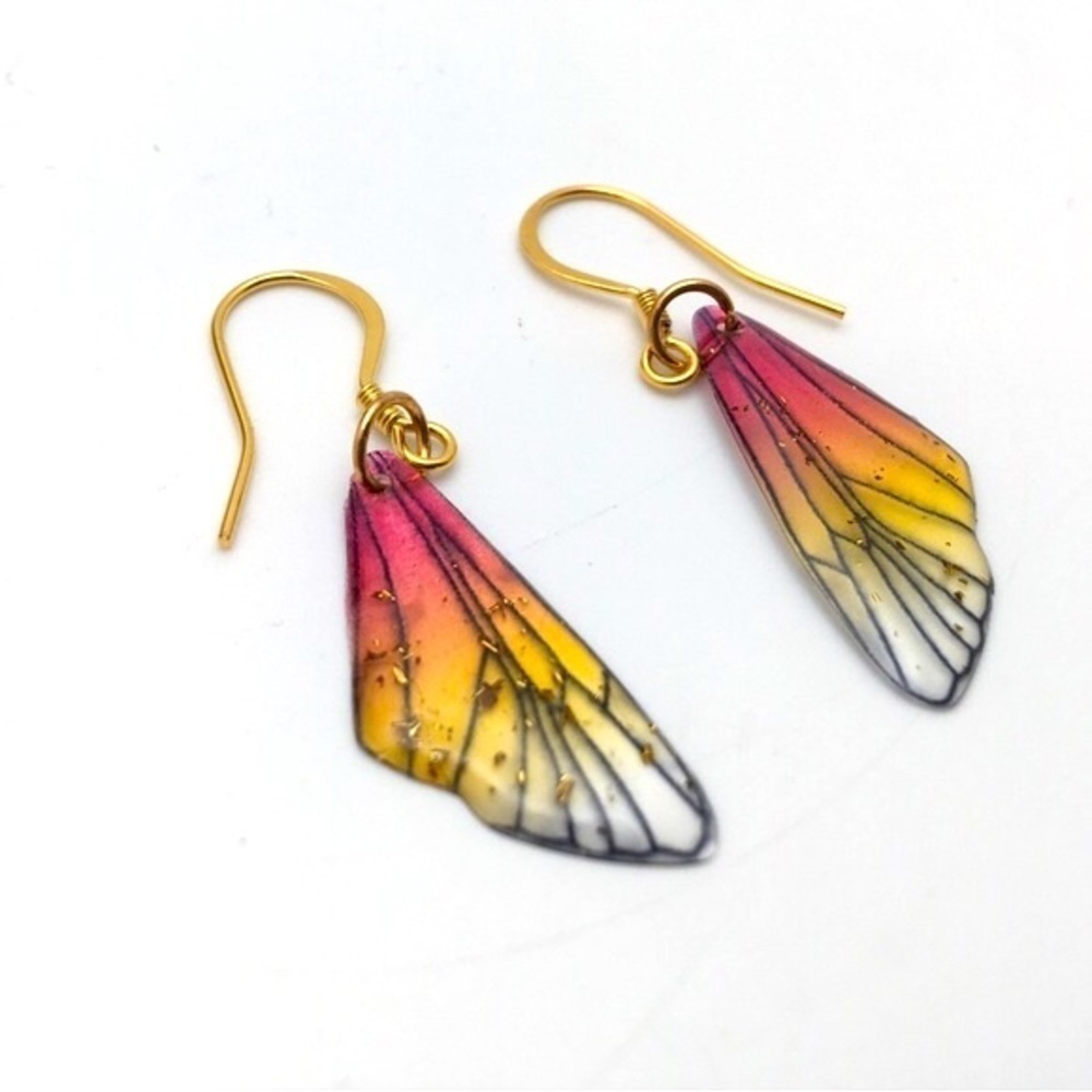 Dainty Red Fairytale Wing Earrings - Picture 2 of 7